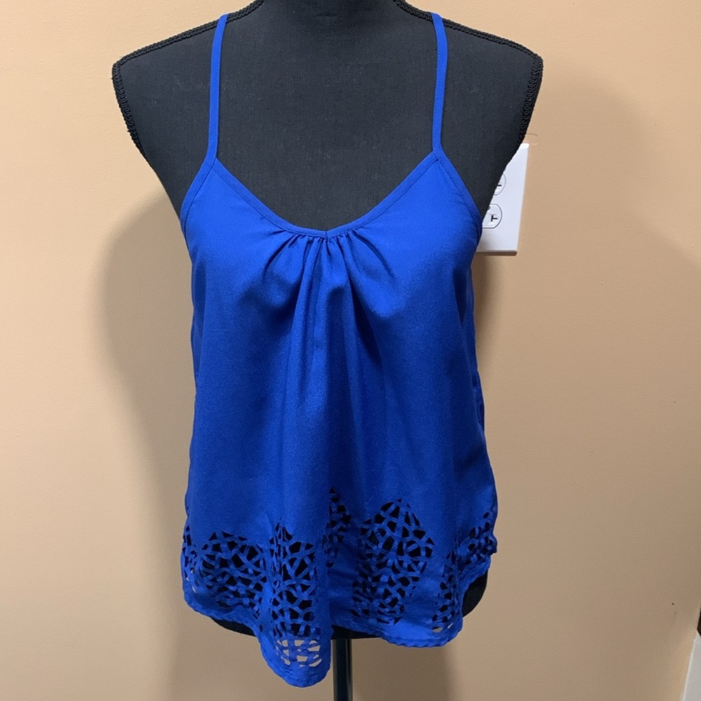 Charlotte Russe Blue Cutout Pattern Tank with Adjustable Straps Size M